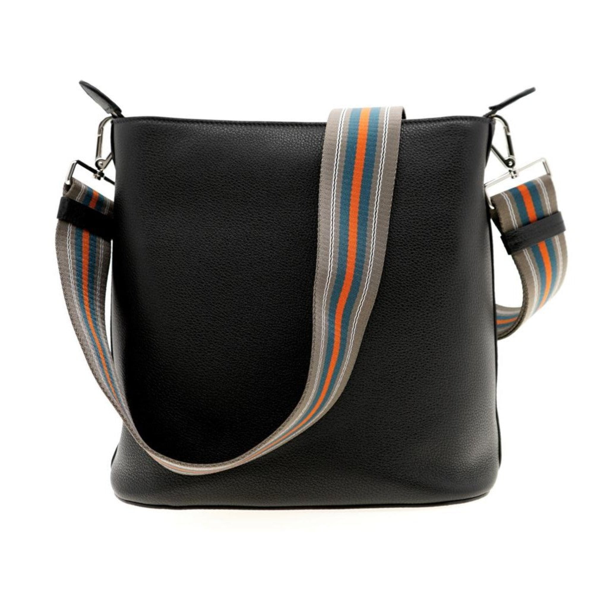 Prada Black Leather Bucket Bag - Stylish Crossbody & Web Strap