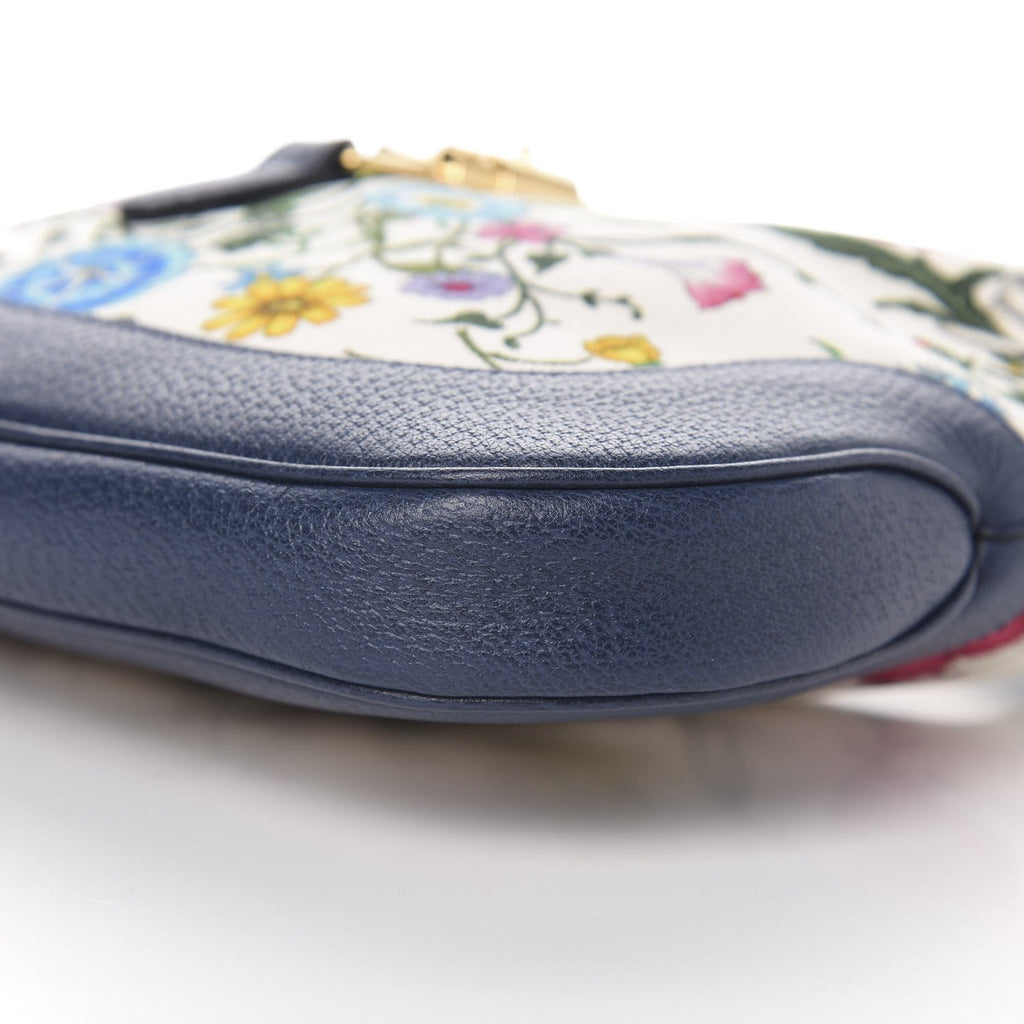 Gucci Jackie Flora Canvas Hobo Bag - Chic White & Blue Elegance