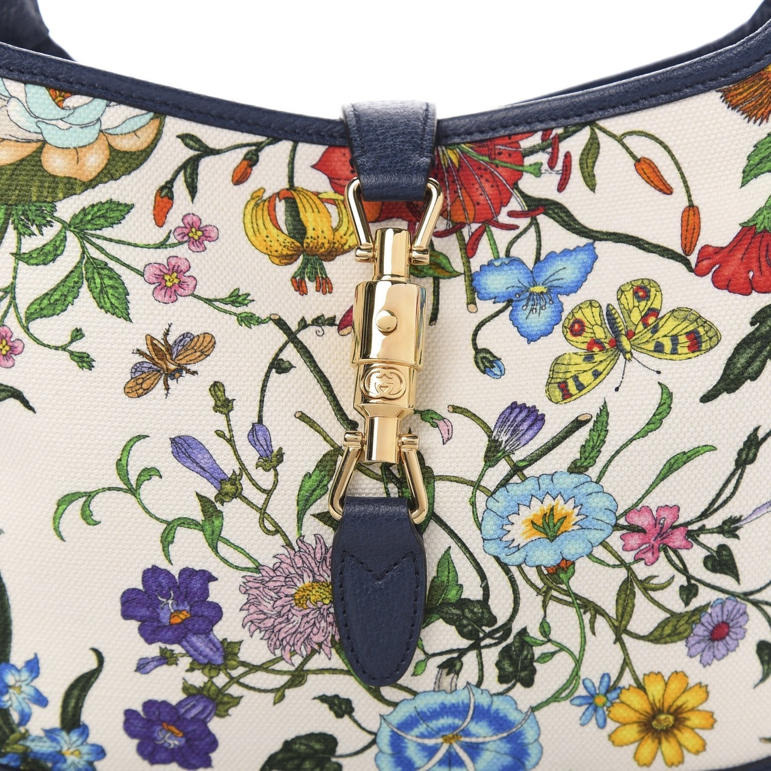 Gucci Jackie Flora Canvas Hobo Bag - Chic White & Blue Elegance