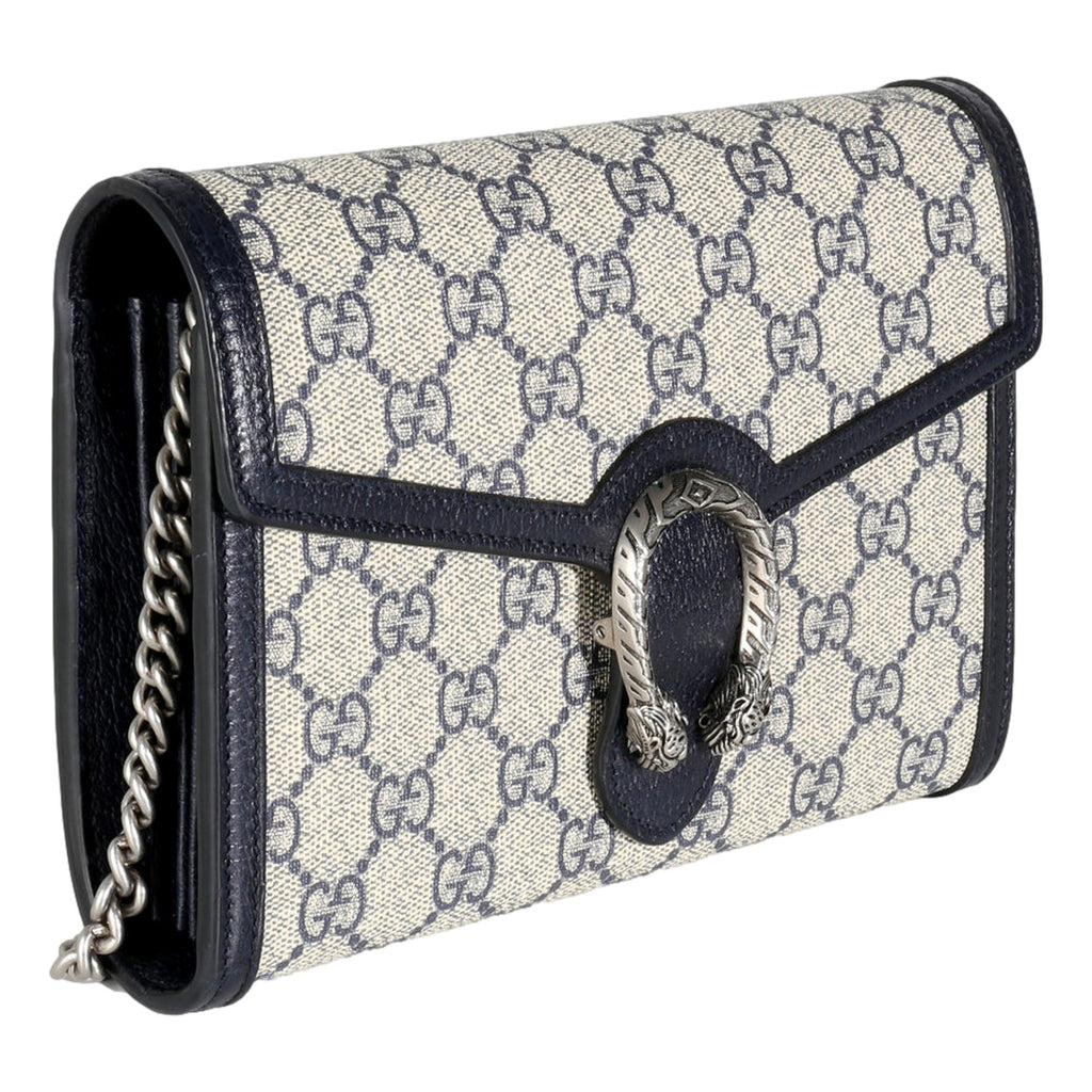 Gucci Navy GG Supreme Canvas Mini Dionysus Chain Wallet