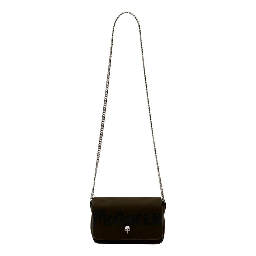 Edgy Alexander McQueen Shoulder Bag - Army Green Graffiti Skull Design -  