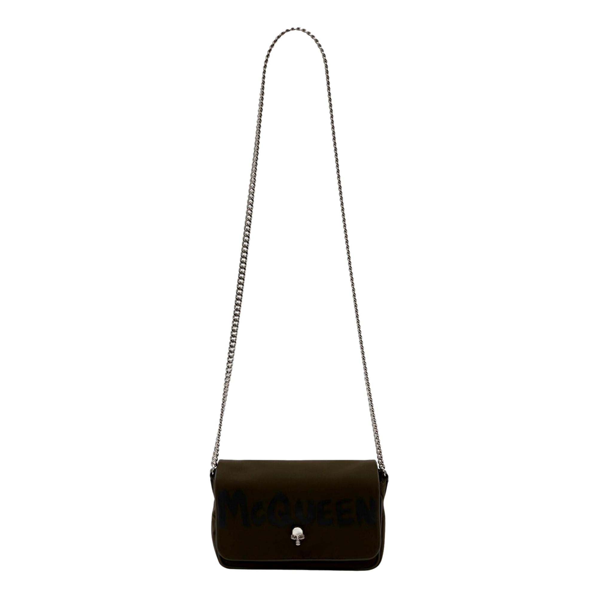 Edgy Alexander McQueen Shoulder Bag - Army Green Graffiti Skull Design -  