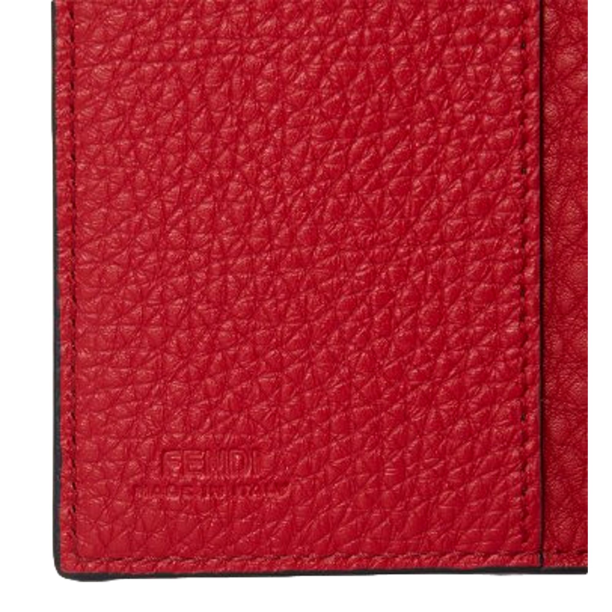 Fendi Red Grained Leather Card Case Wallet – Stylish & Functional -  