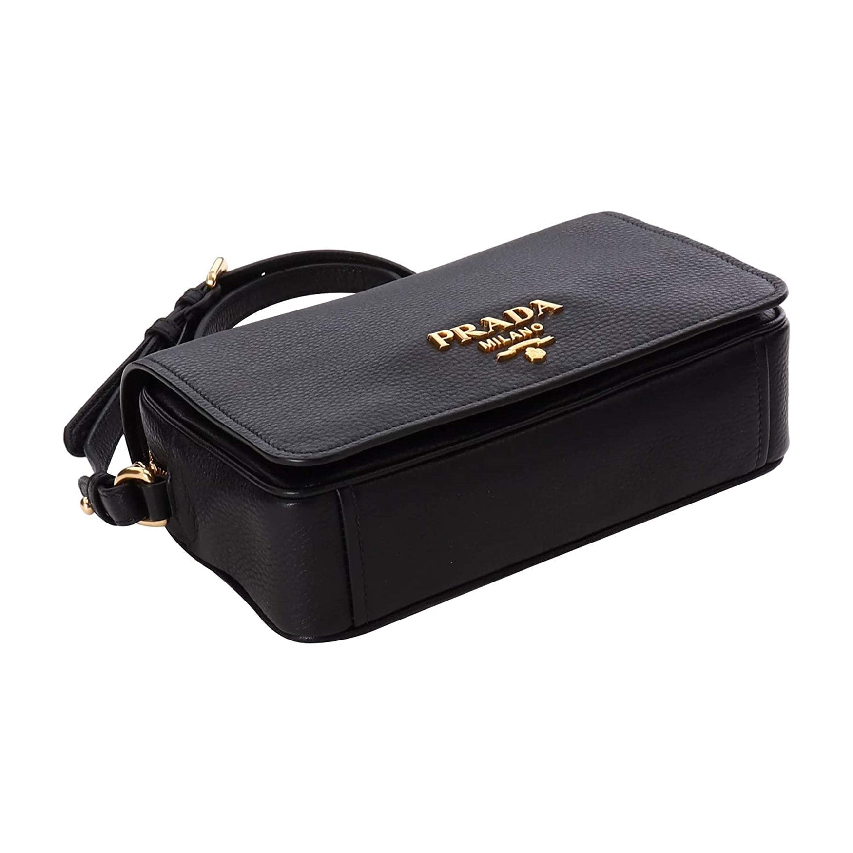 Prada Vitello Phenix Crossbody - Elegant Black Leather Flap Bag