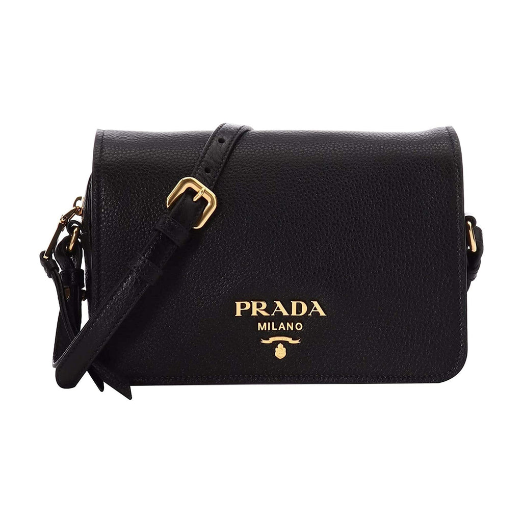 Prada Vitello Phenix Crossbody - Elegant Black Leather Flap Bag