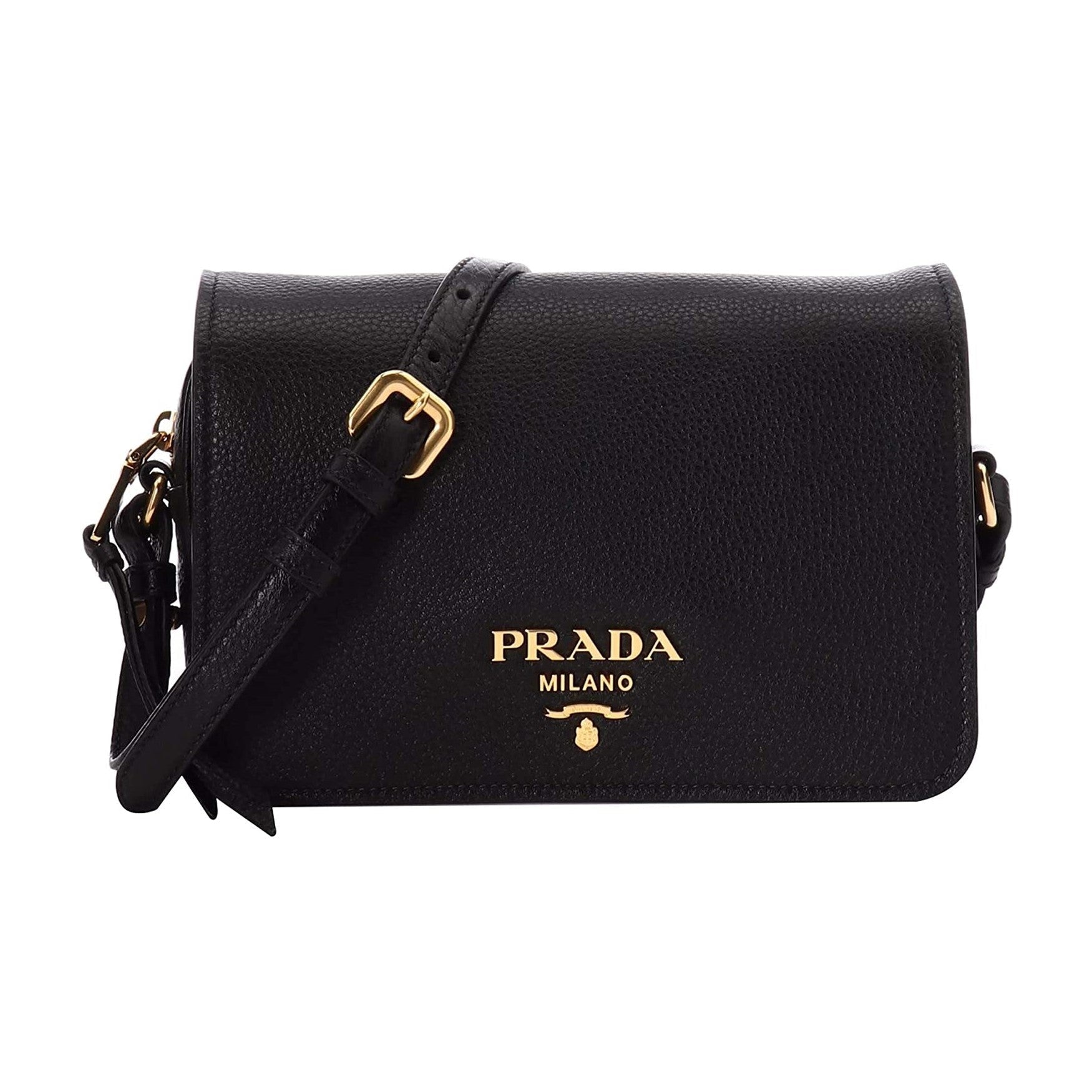 Prada Vitello Phenix Crossbody - Elegant Black Leather Flap Bag