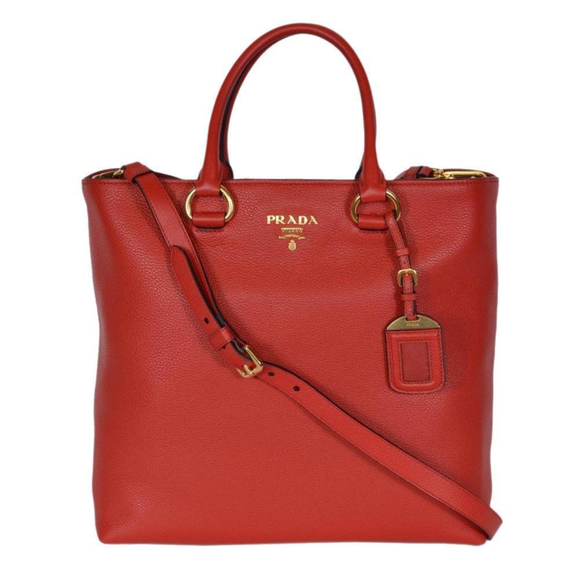 Prada Red Leather Shopping Tote - Timeless Elegance & Practical Design