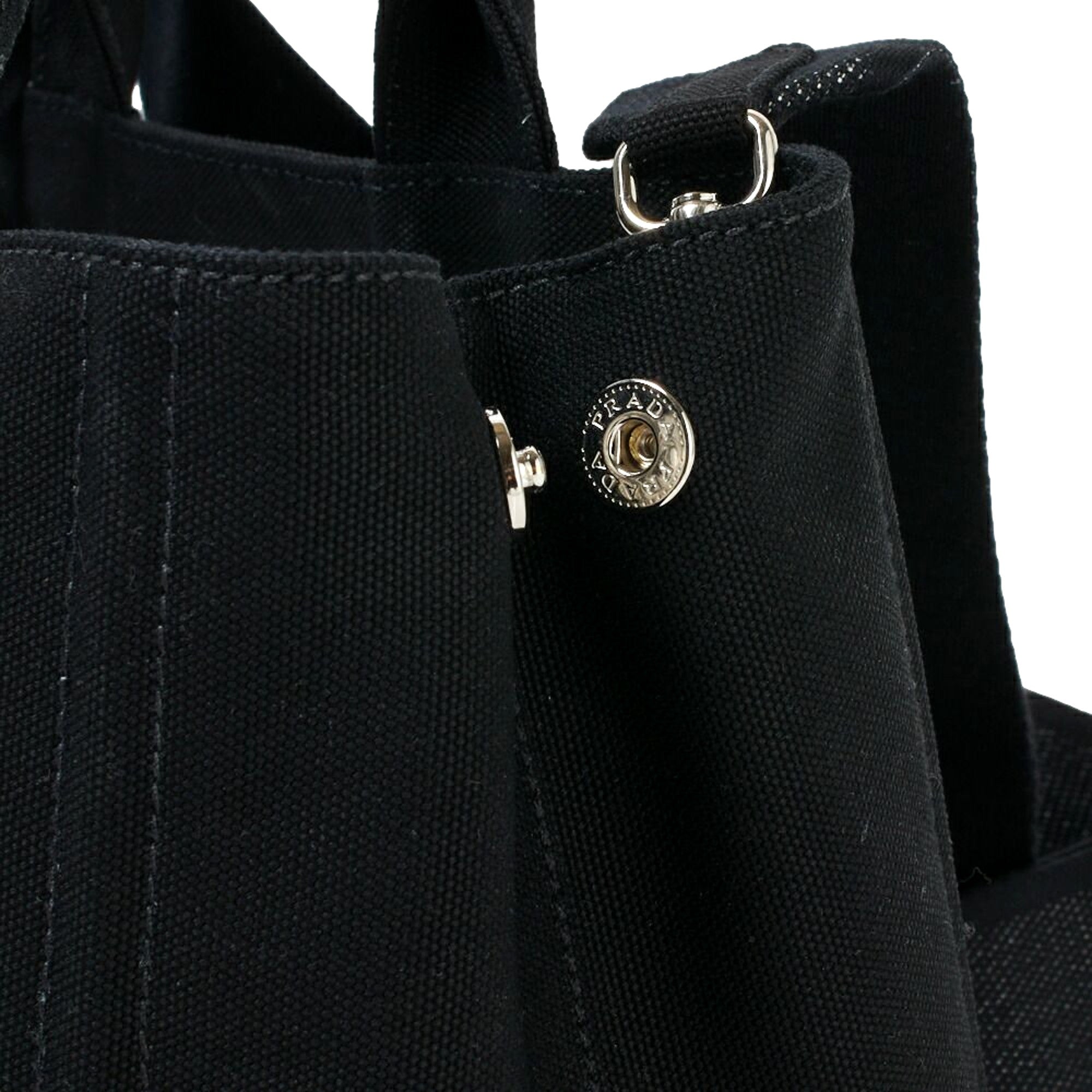 Elegant Black Canvas Tote Handbag | Prada Canapa Tote Handbag