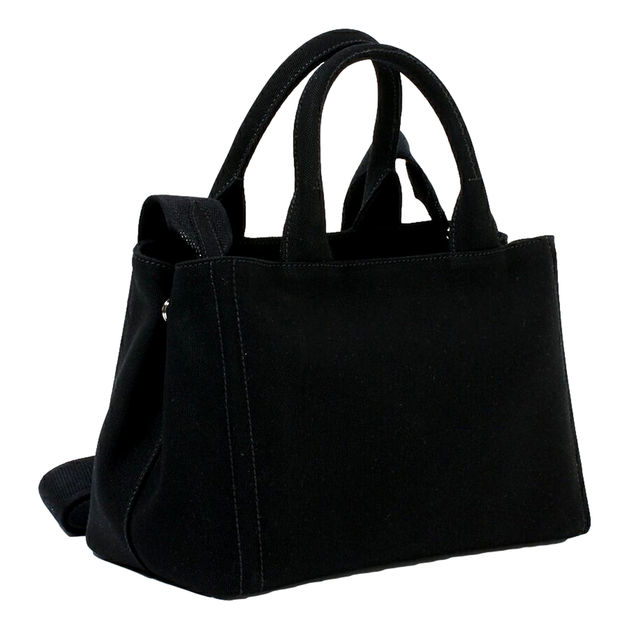 Elegant Black Canvas Tote Handbag | Prada Canapa Tote Handbag