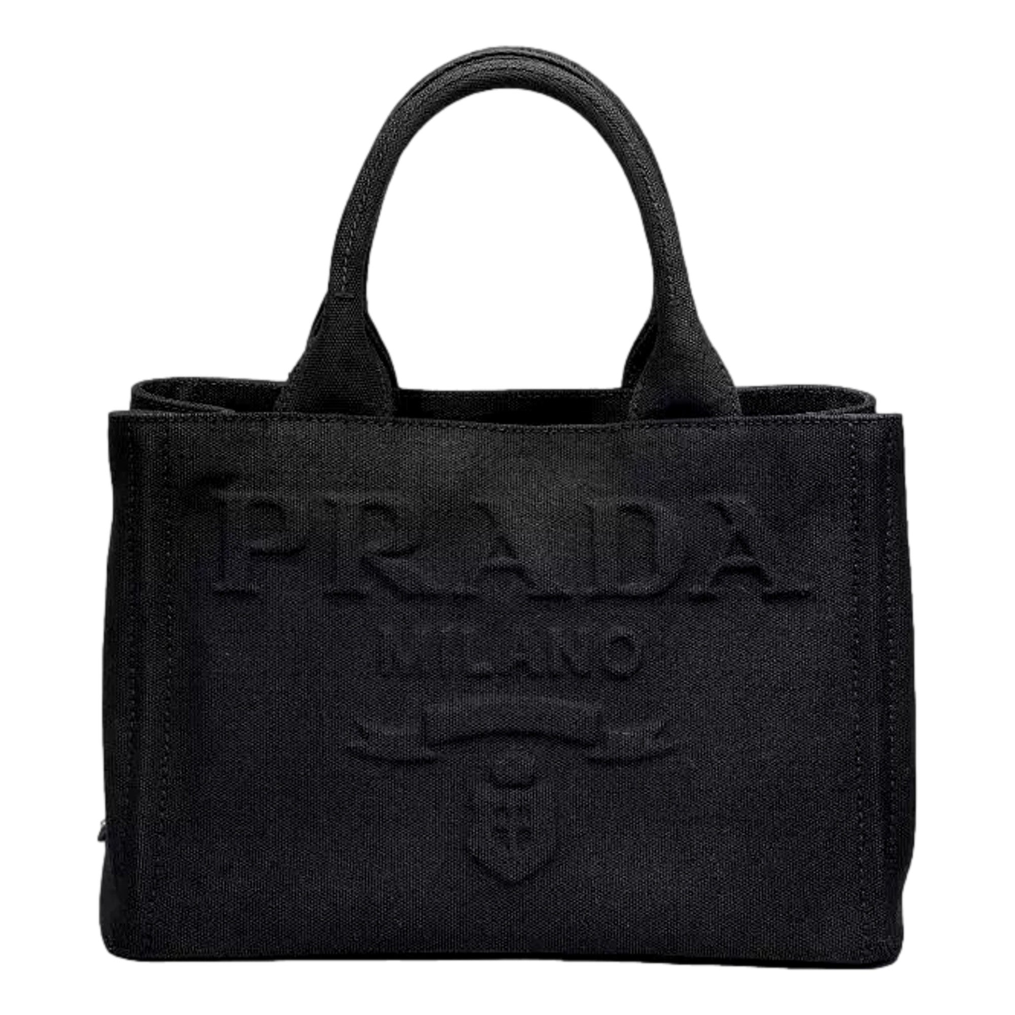 Elegant Black Canvas Tote Handbag | Prada Canapa Tote Handbag
