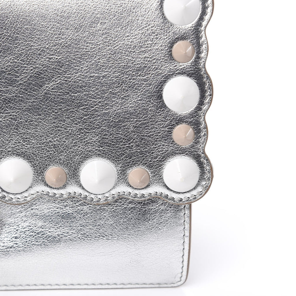 Fendi Kan I Metallic Silver Bag - Scalloped, Studded & Stylish
