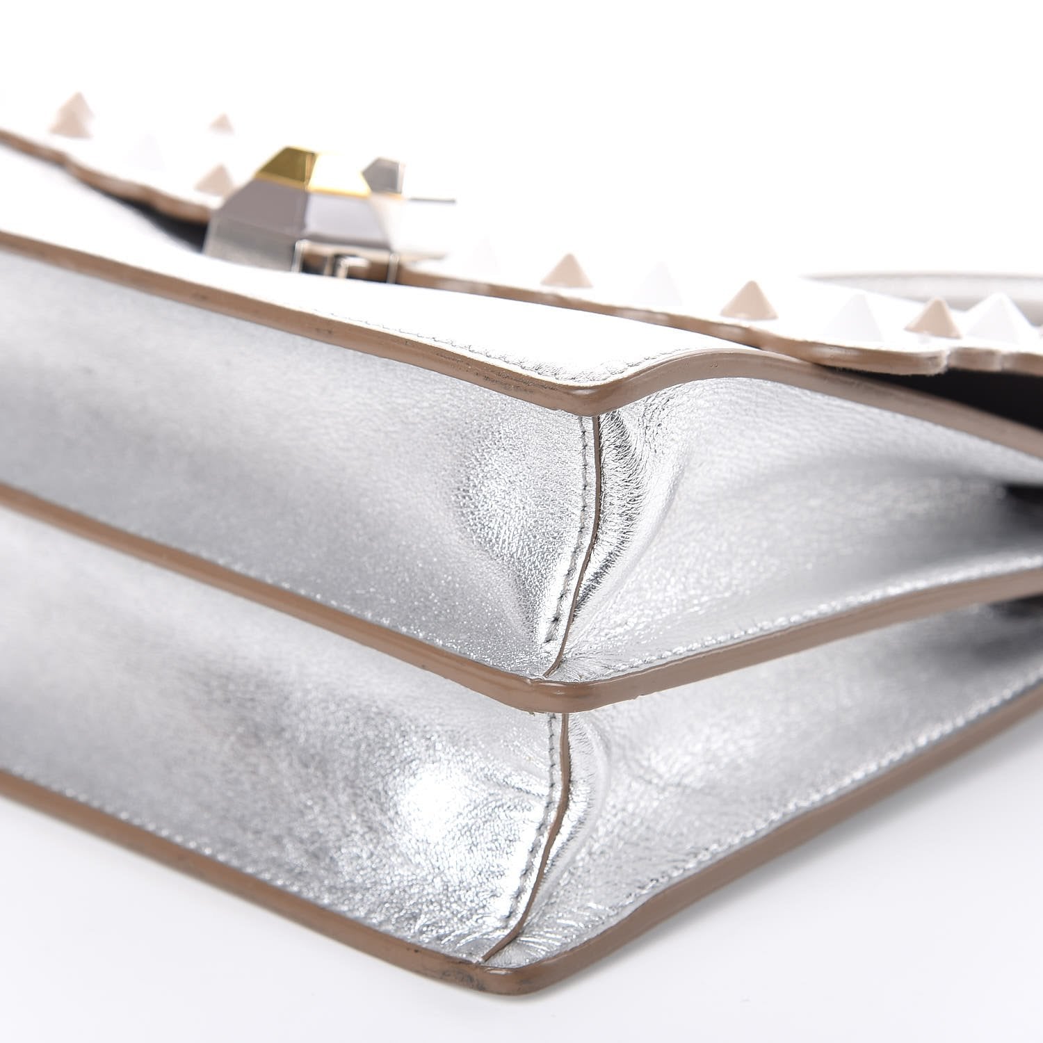 Fendi Kan I Metallic Silver Bag - Scalloped, Studded & Stylish