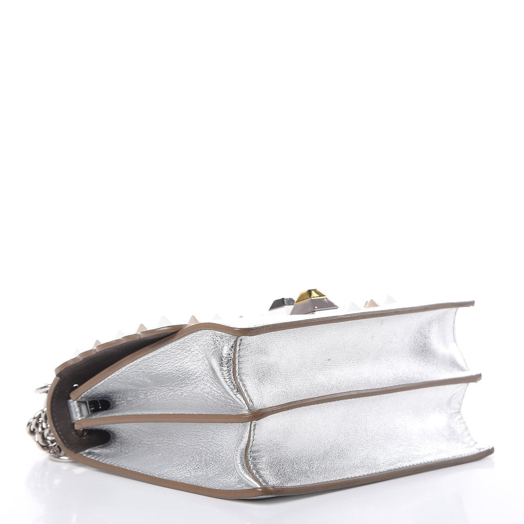 Fendi Kan I Metallic Silver Bag - Scalloped, Studded & Stylish