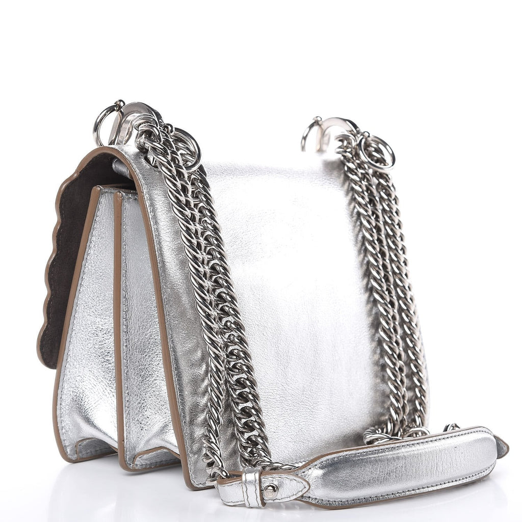 Fendi Kan I Metallic Silver Bag - Scalloped, Studded & Stylish