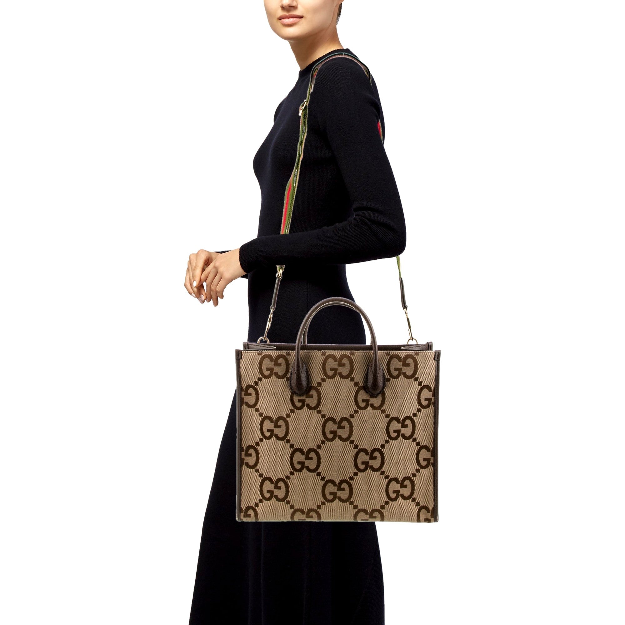 Gucci Jumbo GG Tote Bag - Luxury with Web Stripe & Leather Trim