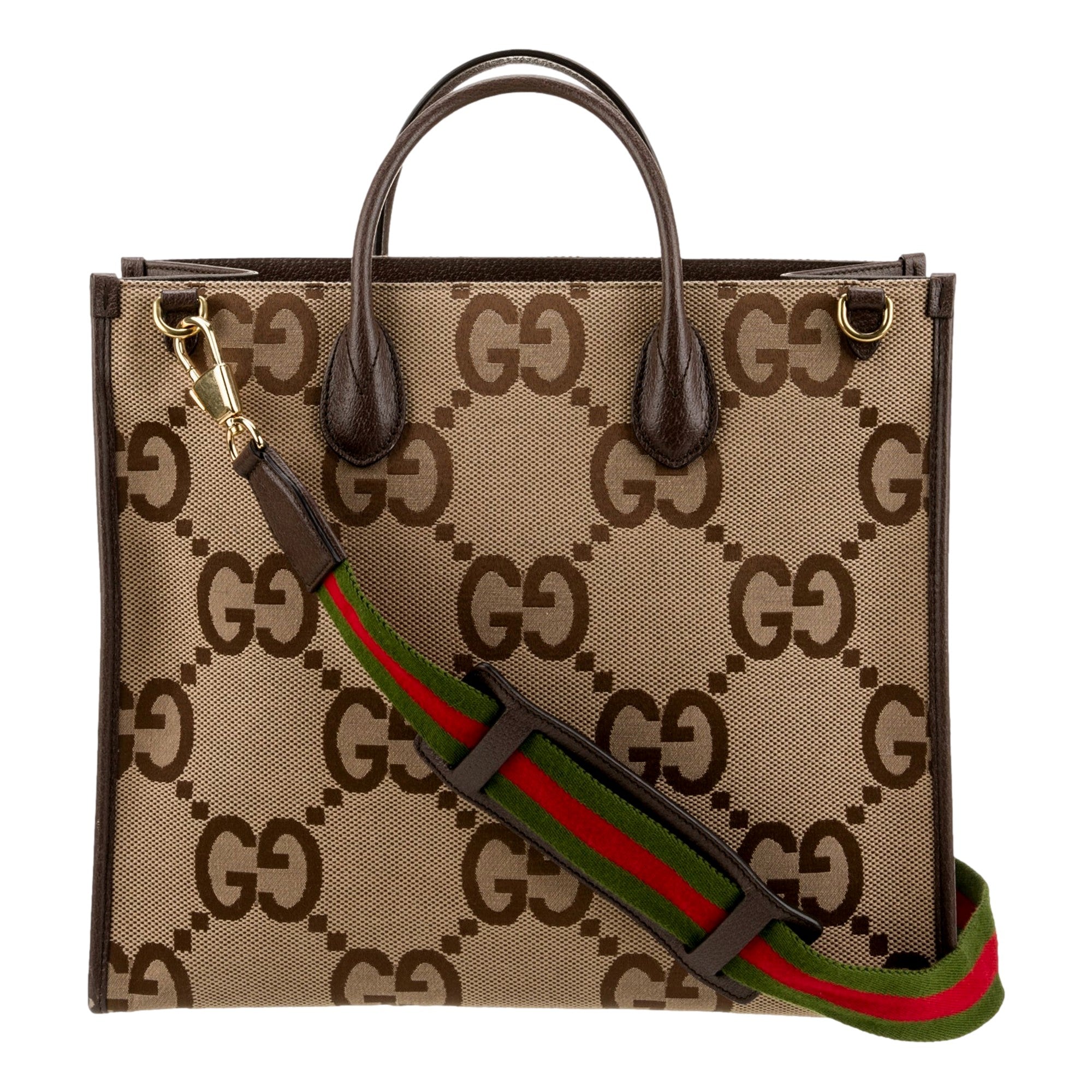 Gucci Jumbo GG Tote Bag - Luxury with Web Stripe & Leather Trim