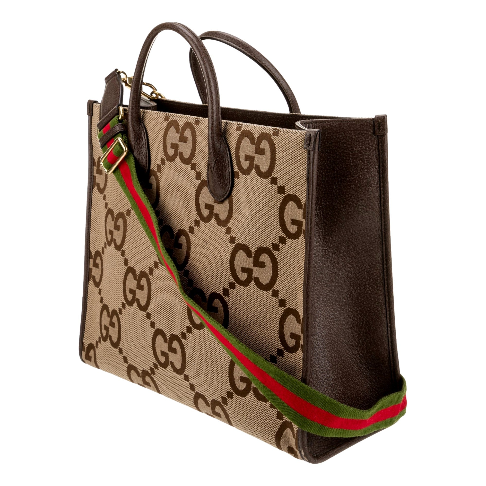 Gucci Jumbo GG Tote Bag - Luxury with Web Stripe & Leather Trim