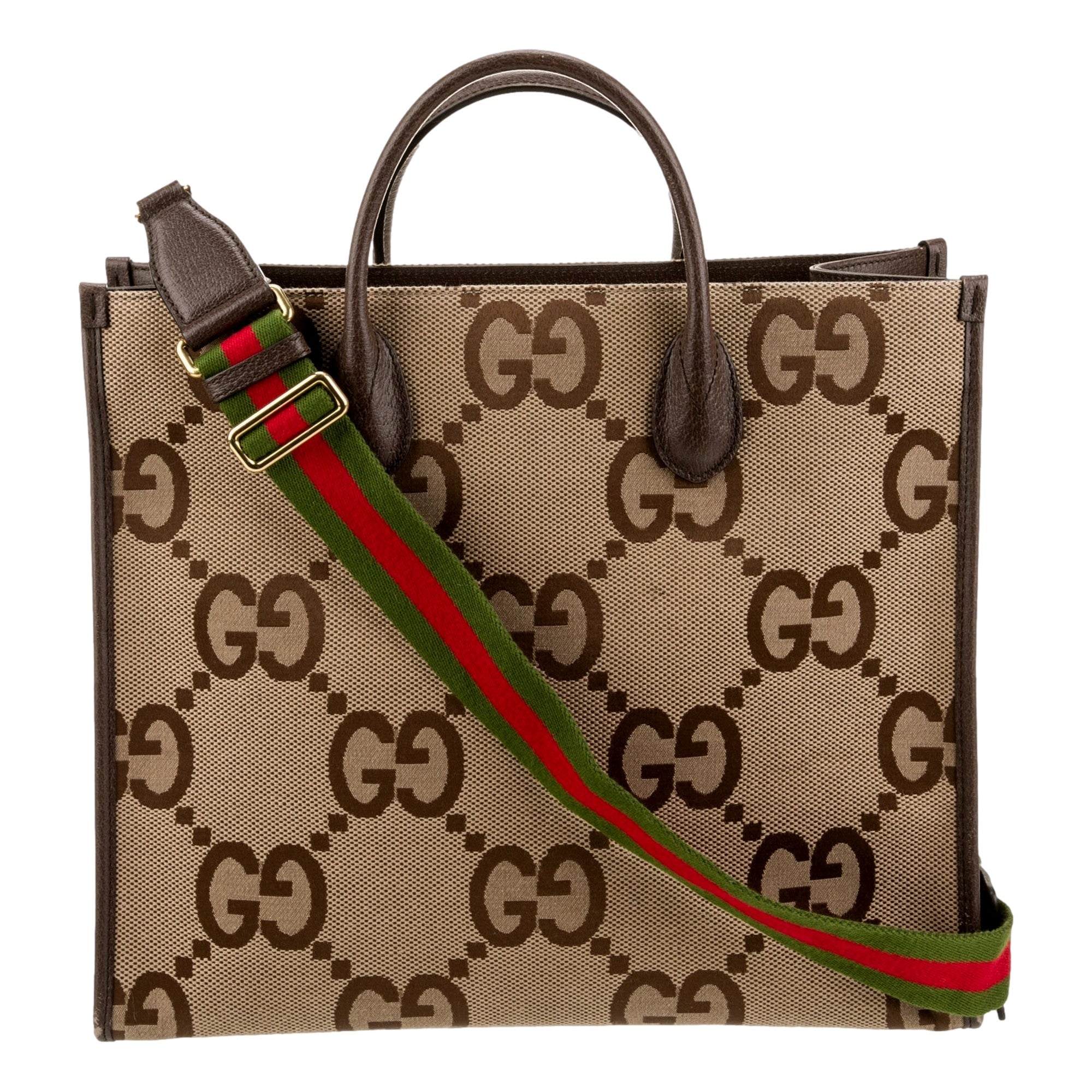 Gucci Jumbo GG Tote Bag - Luxury with Web Stripe & Leather Trim