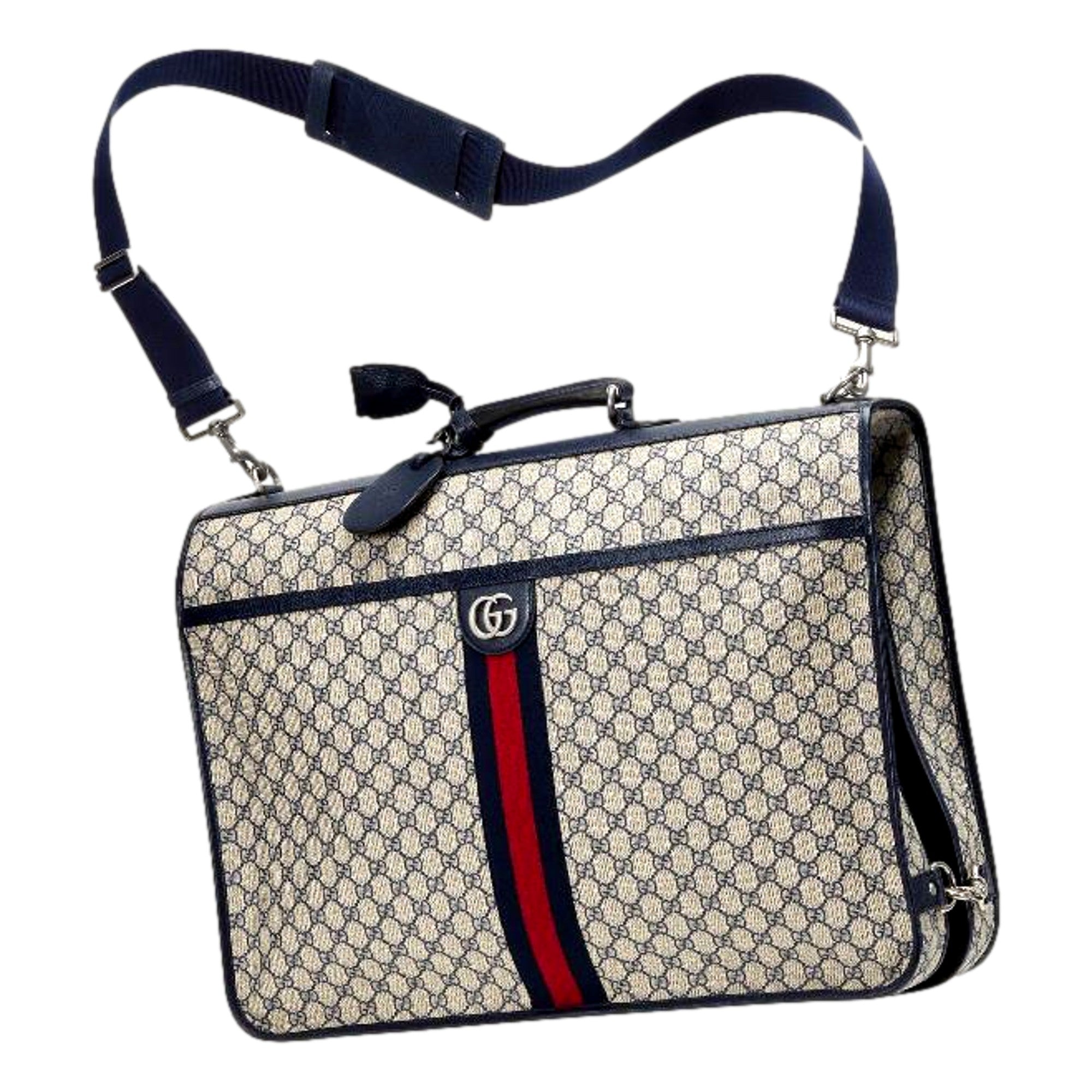 Luxury Gucci Garment Bag: GG Supreme Canvas w/ Web Stripe