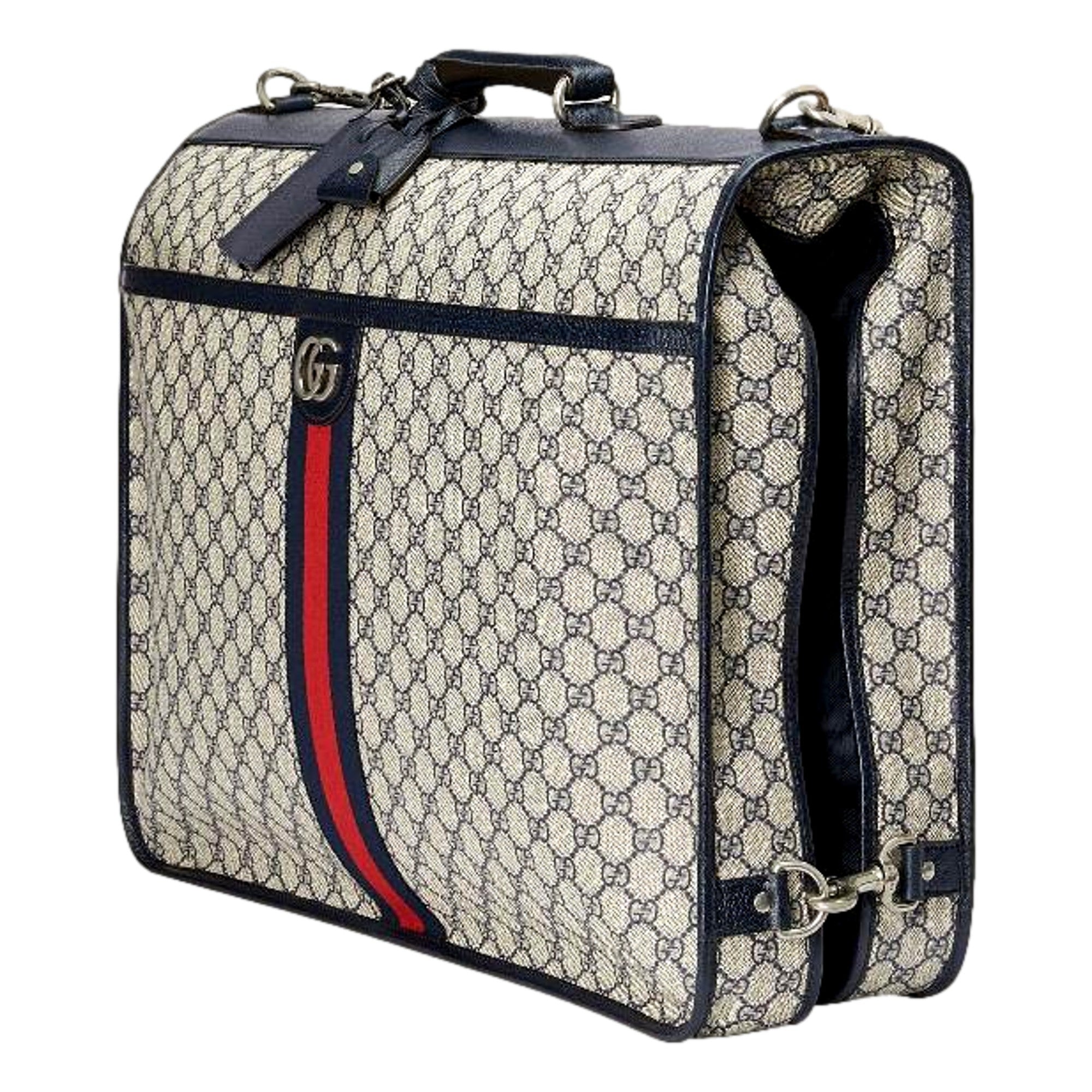 Luxury Gucci Garment Bag: GG Supreme Canvas w/ Web Stripe