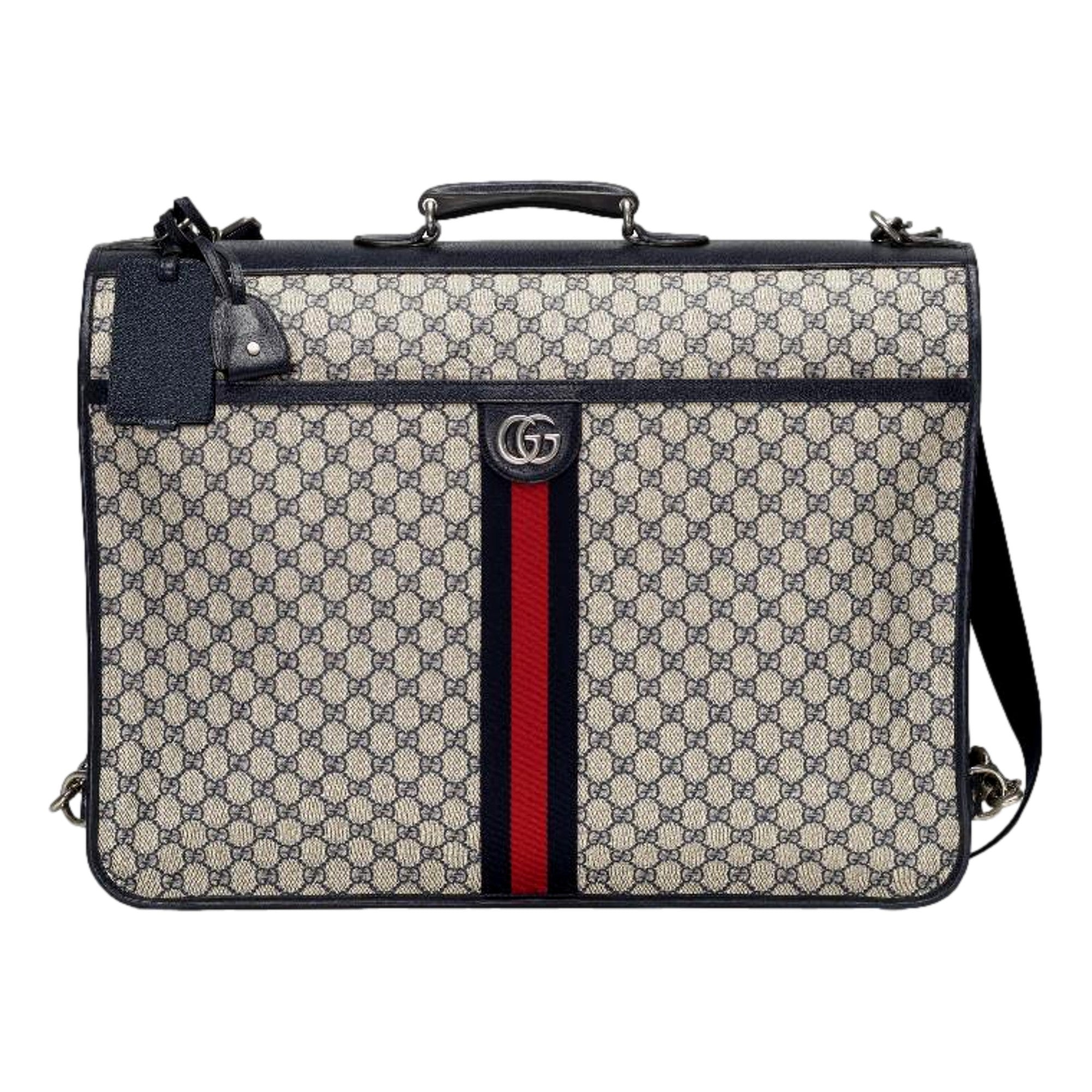 Luxury Gucci Garment Bag: GG Supreme Canvas w/ Web Stripe