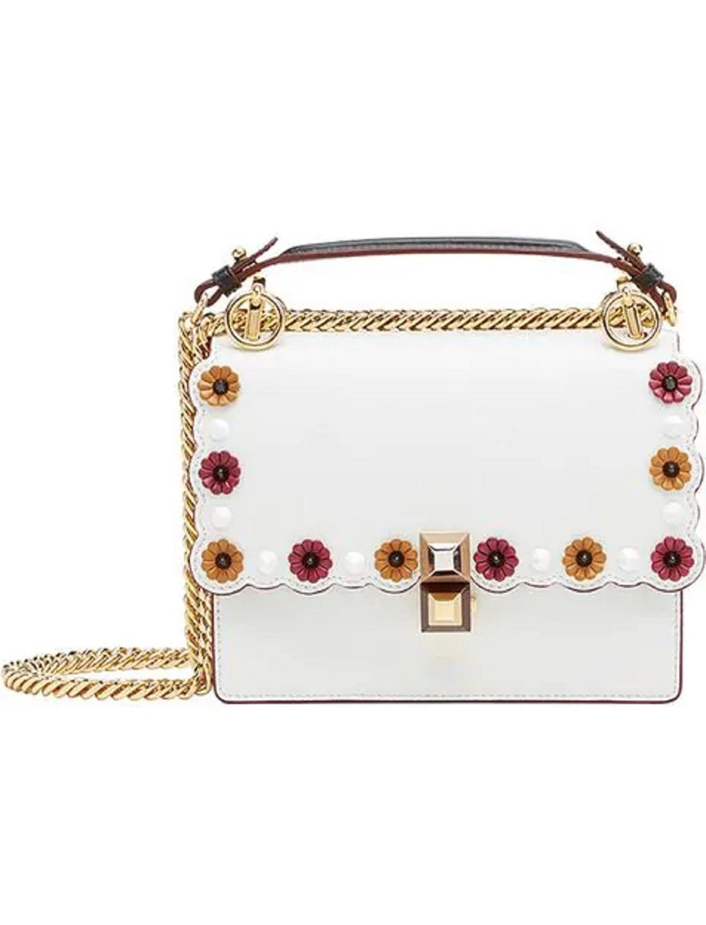 Fendi Kan I White Leather Bag - Elegance with Floral Flair