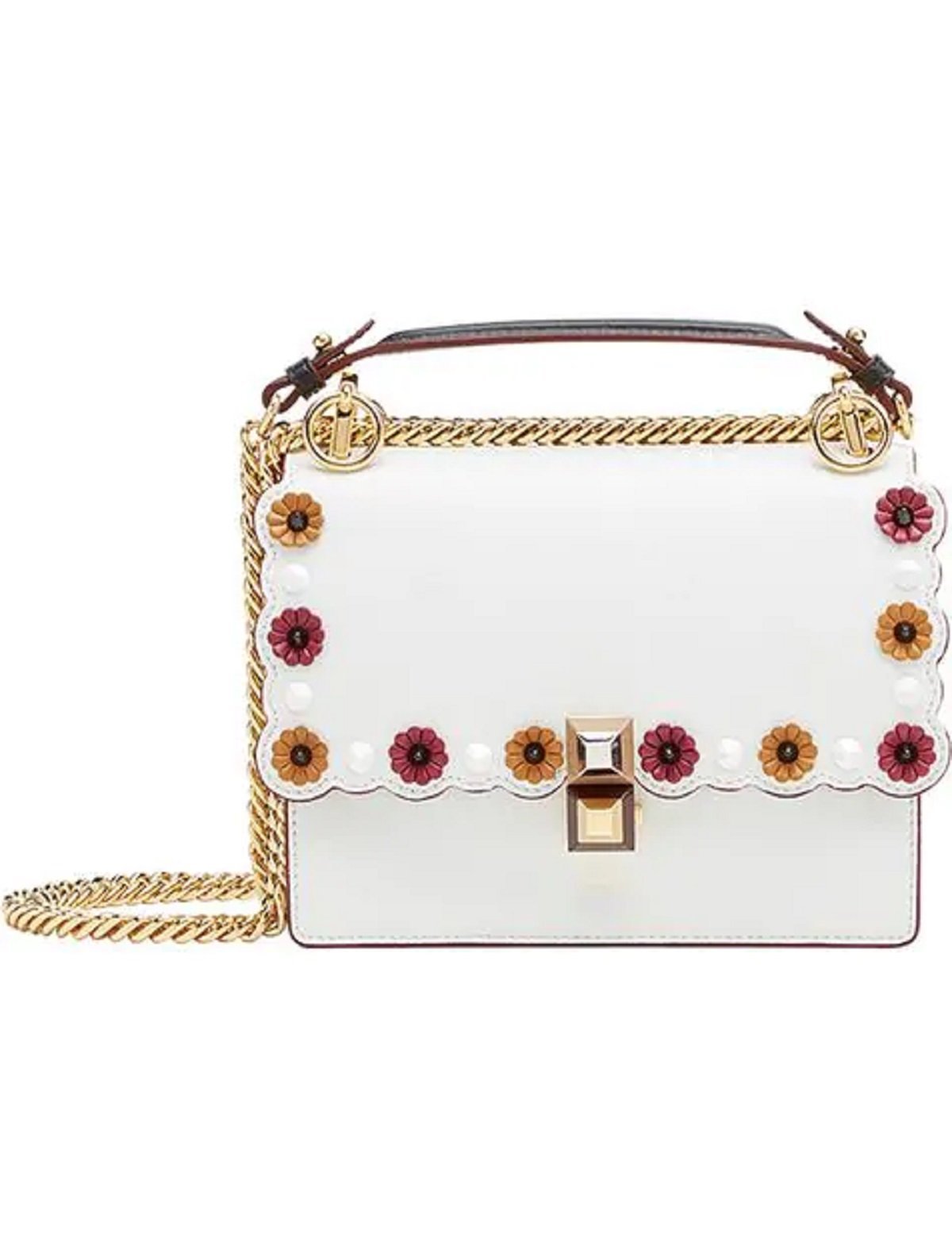 Fendi Kan I White Leather Bag - Elegance with Floral Flair