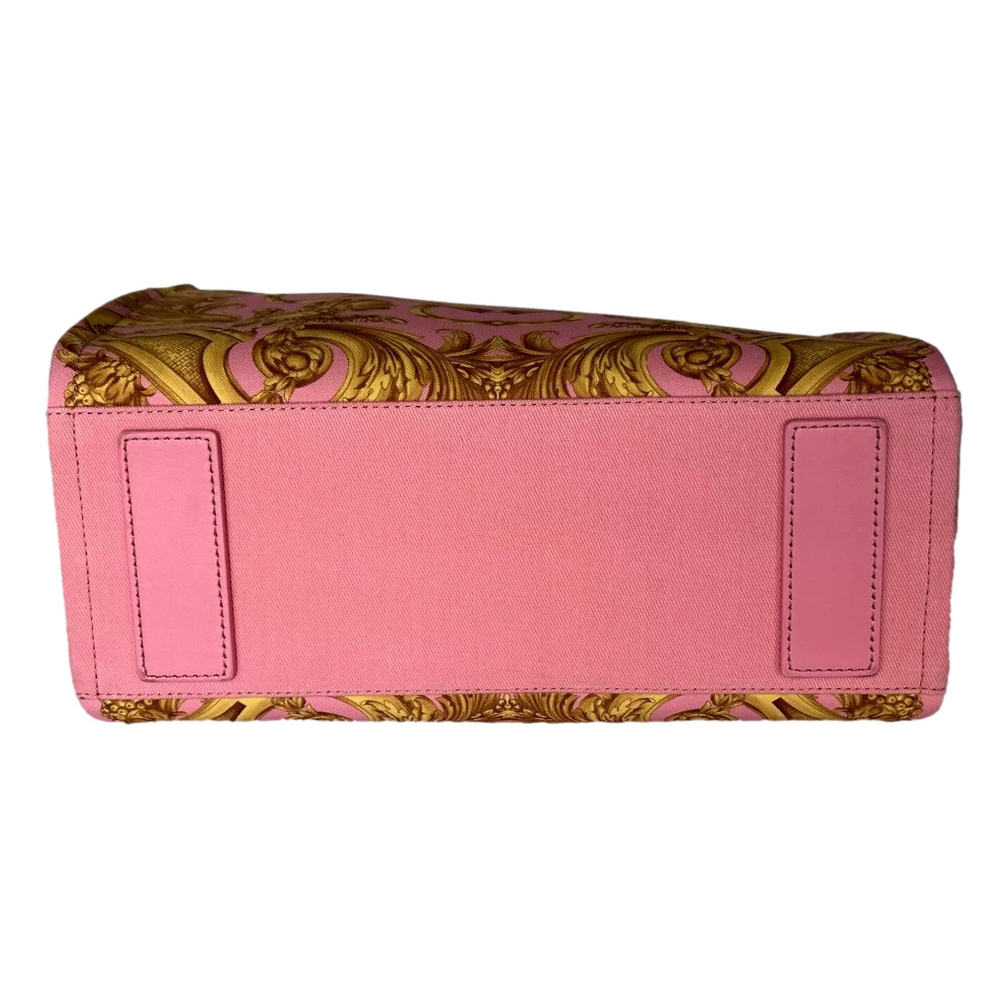 Versace Pink Tote: Elegant Small Canvas Tote with Signature Print