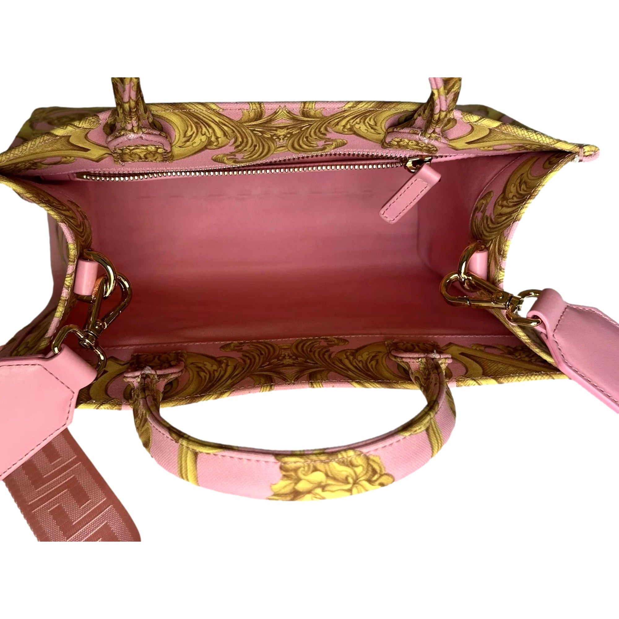 Versace Pink Tote: Elegant Small Canvas Tote with Signature Print