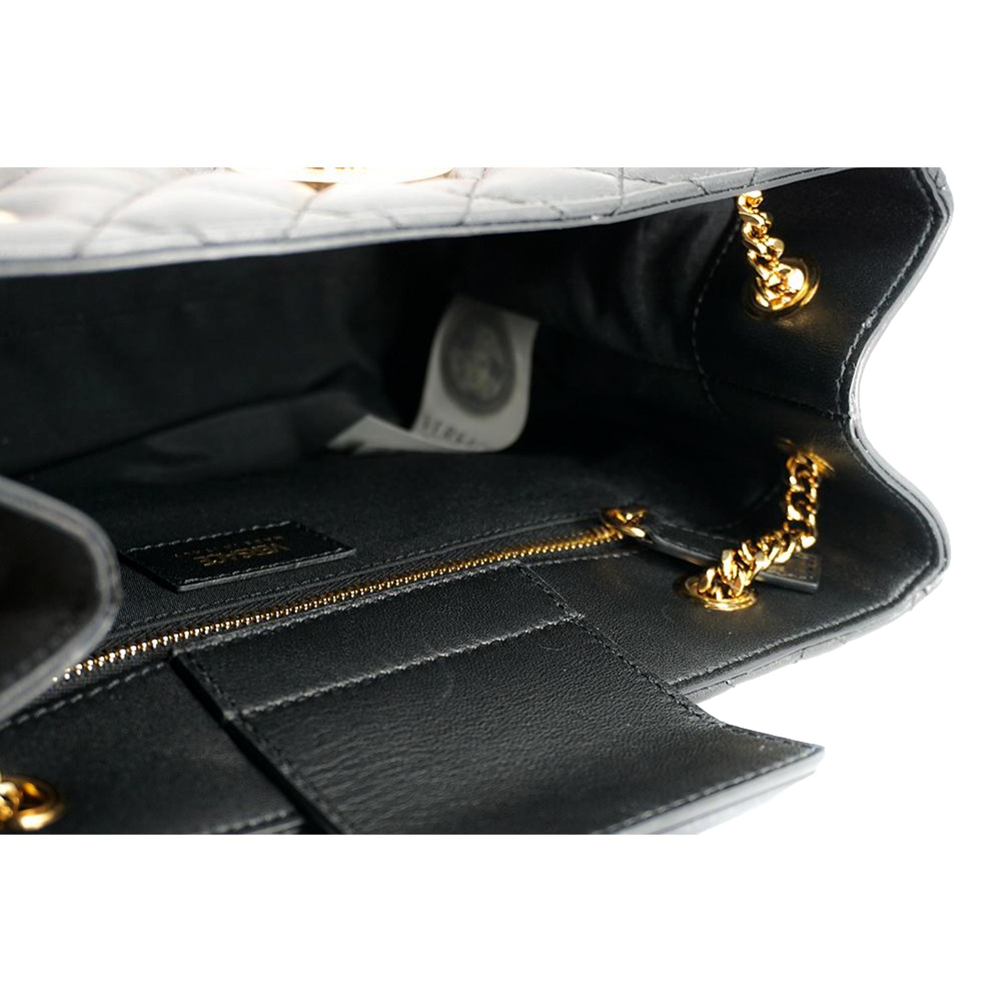 Black Leather Large Tote Bag – Versace Medusa Quilted Sophistication