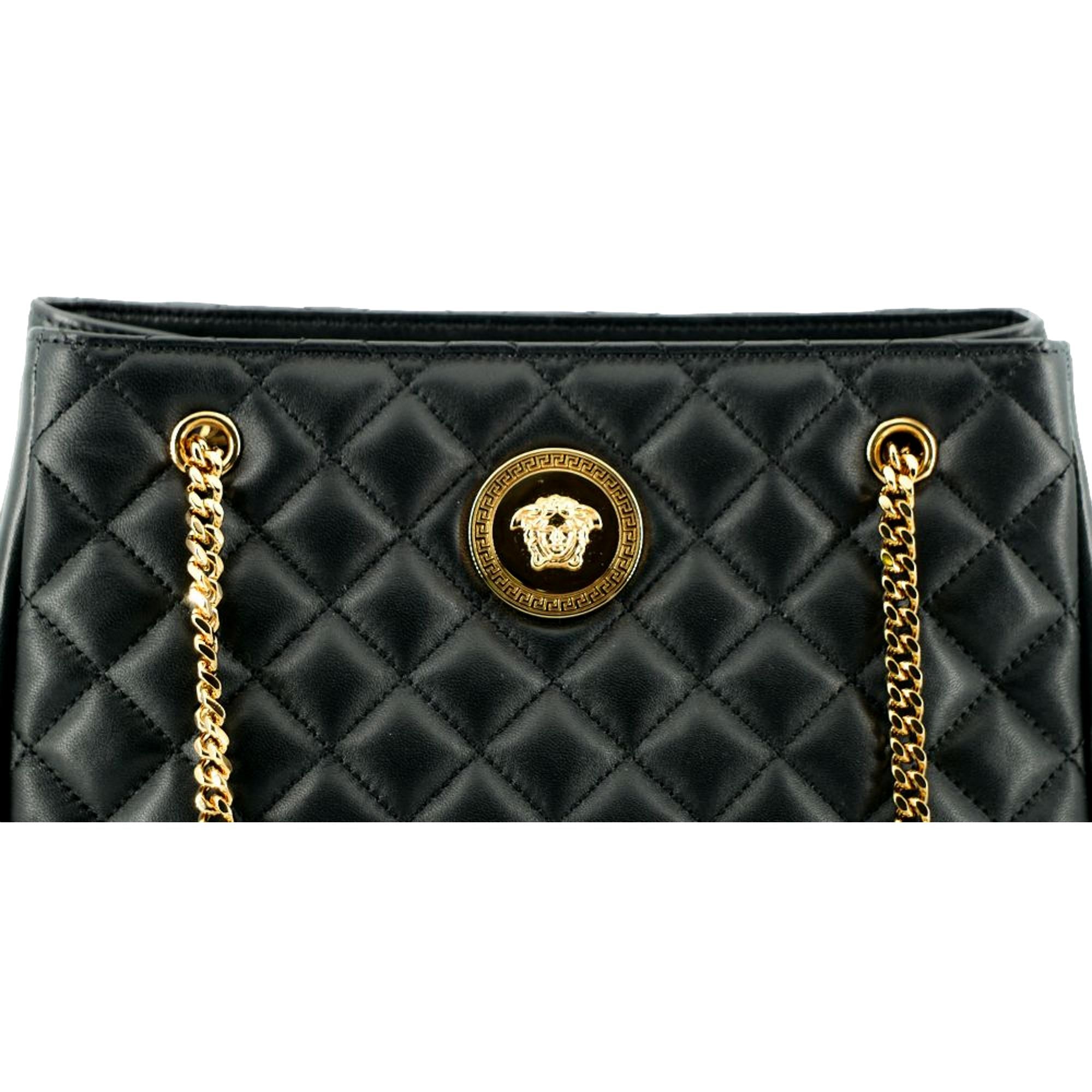 Black Leather Large Tote Bag – Versace Medusa Quilted Sophistication