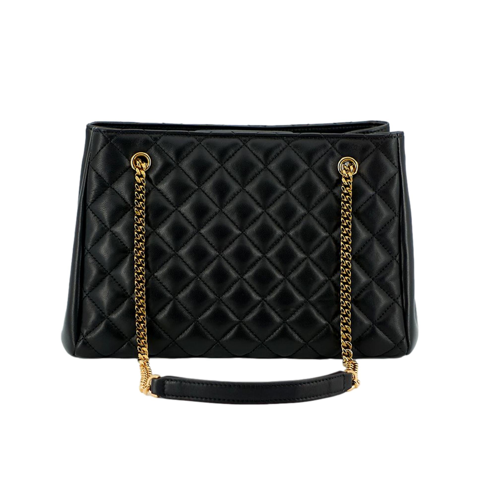 Black Leather Large Tote Bag – Versace Medusa Quilted Sophistication