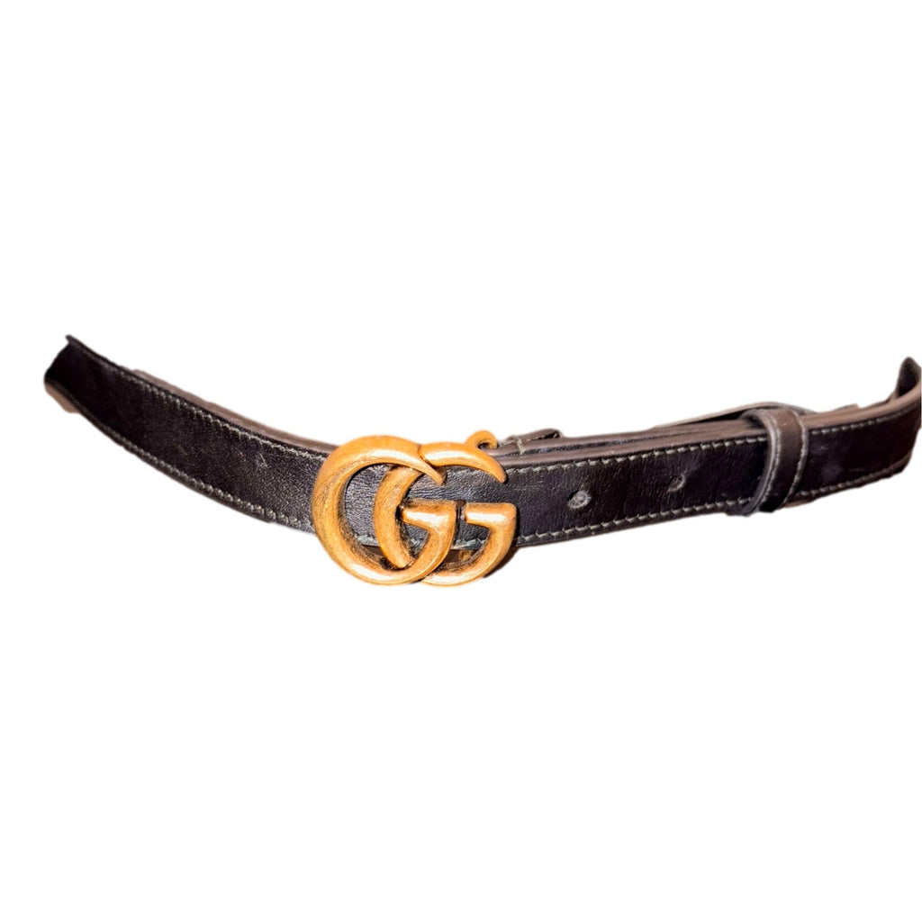 Gucci Gold GG Marmont Thin Black Belt - Elegant Leather Accessory