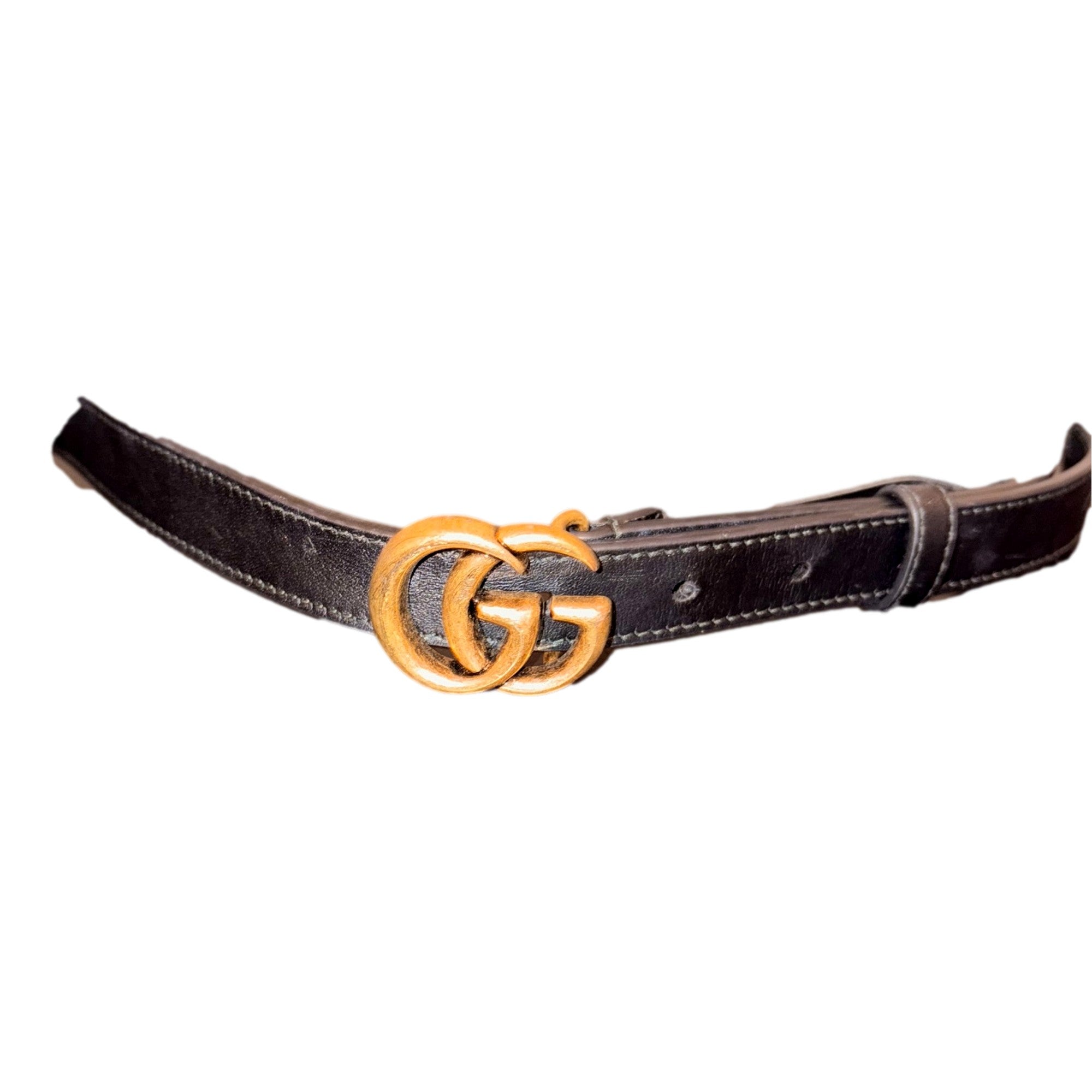 Gucci Gold GG Marmont Thin Black Belt - Elegant Leather Accessory
