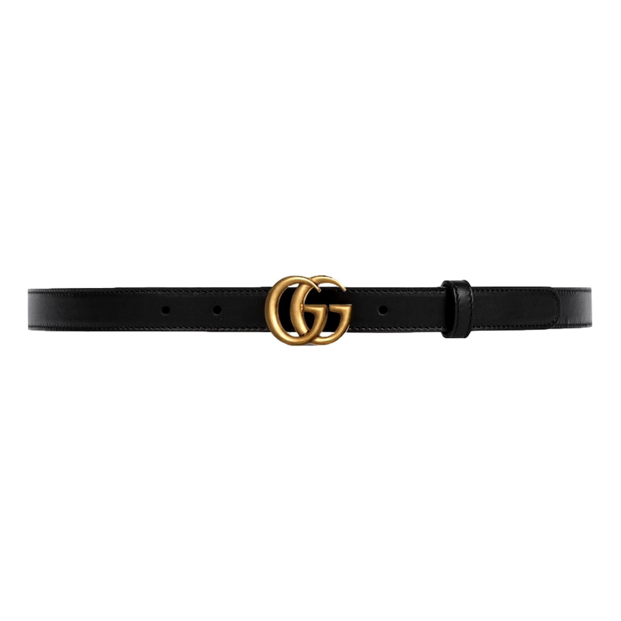 Gucci Gold GG Marmont Thin Black Belt - Elegant Leather Accessory