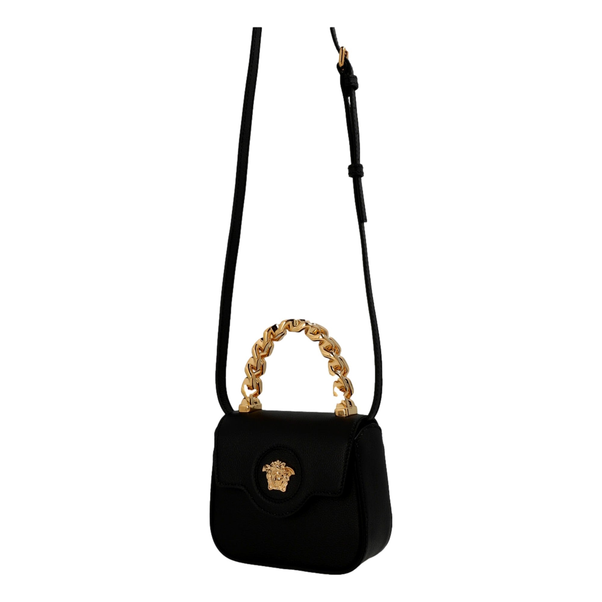 Versace Top Handle Bag: Black, Mini, Luxury Leather Handbag