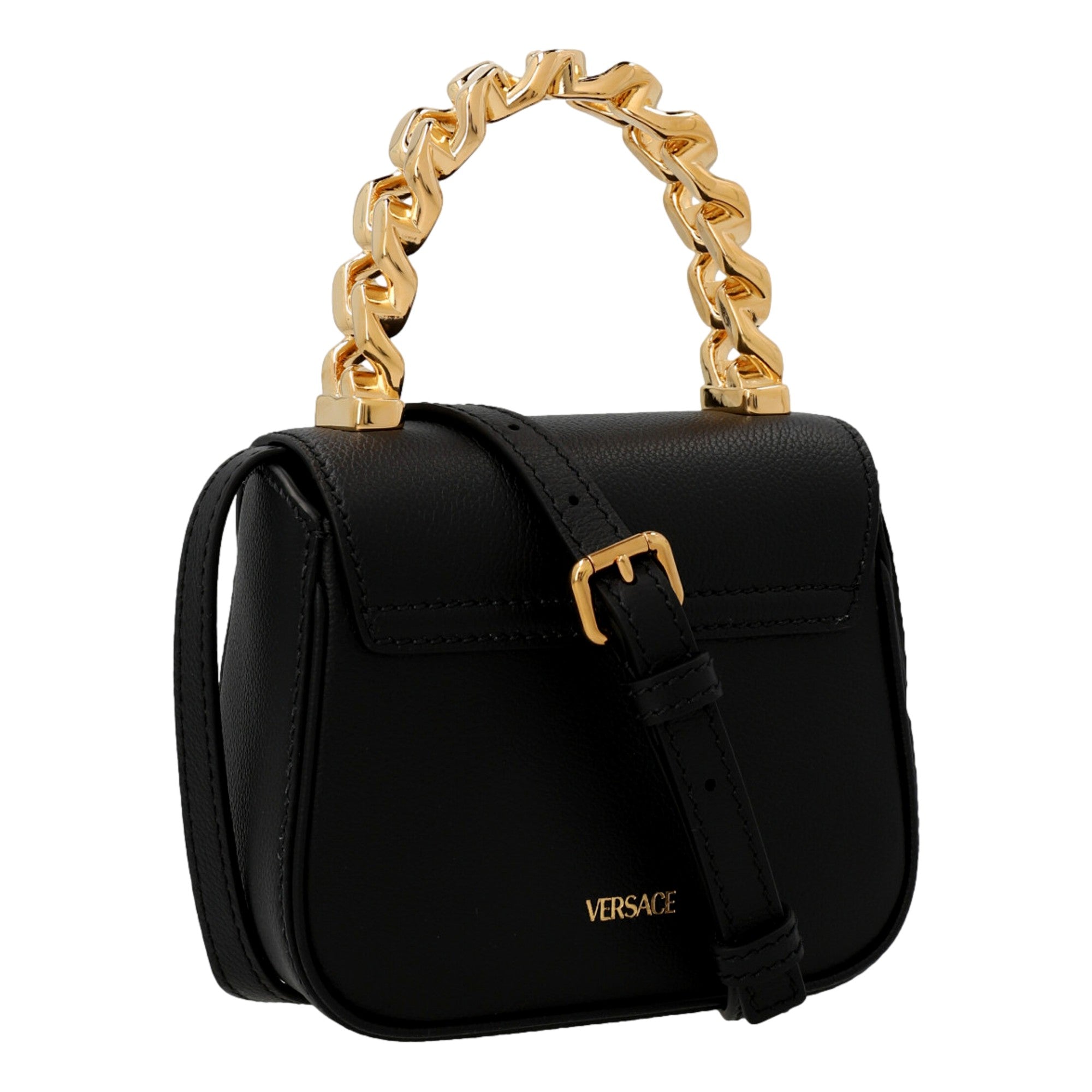Versace Top Handle Bag: Black, Mini, Luxury Leather Handbag