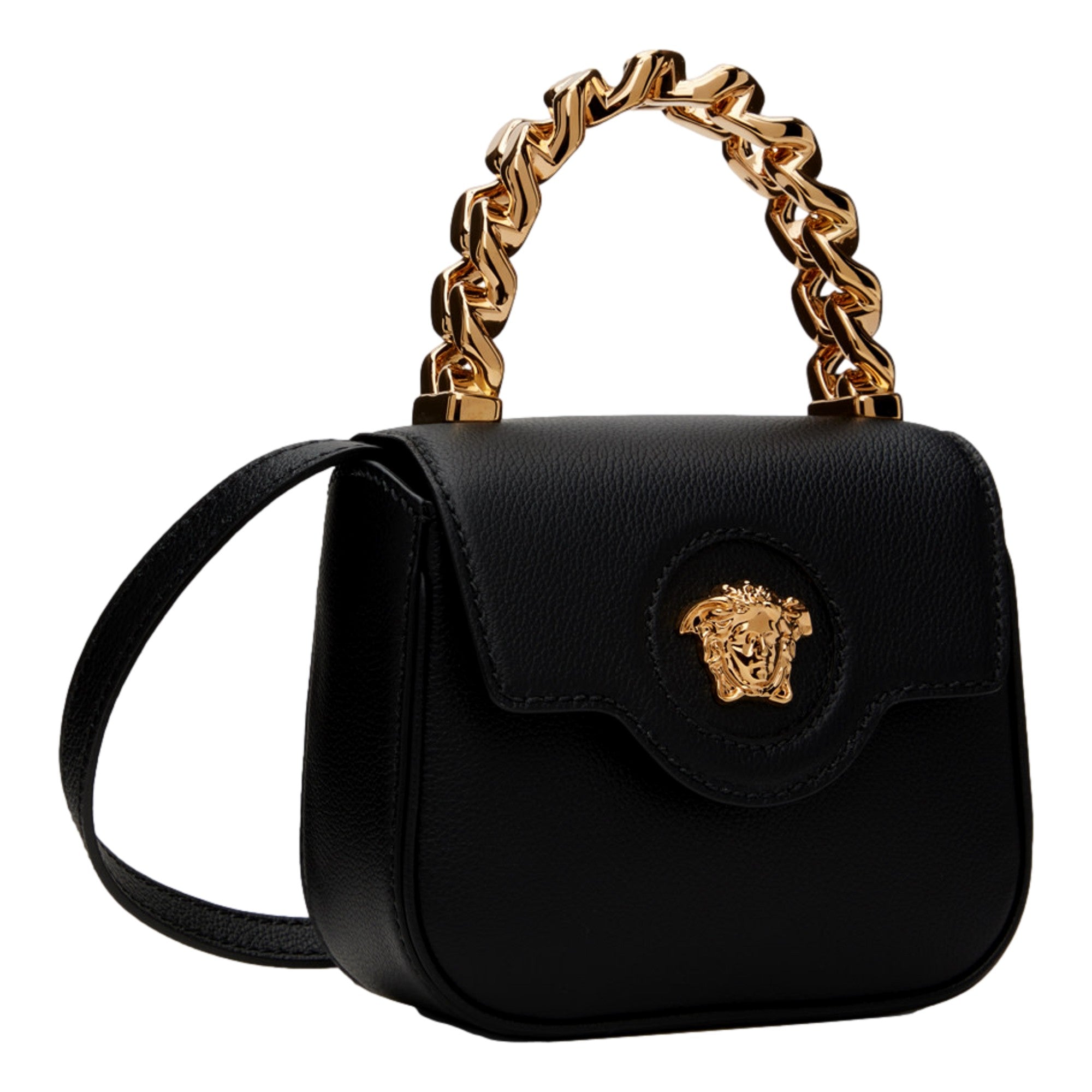 Versace Top Handle Bag: Black, Mini, Luxury Leather Handbag