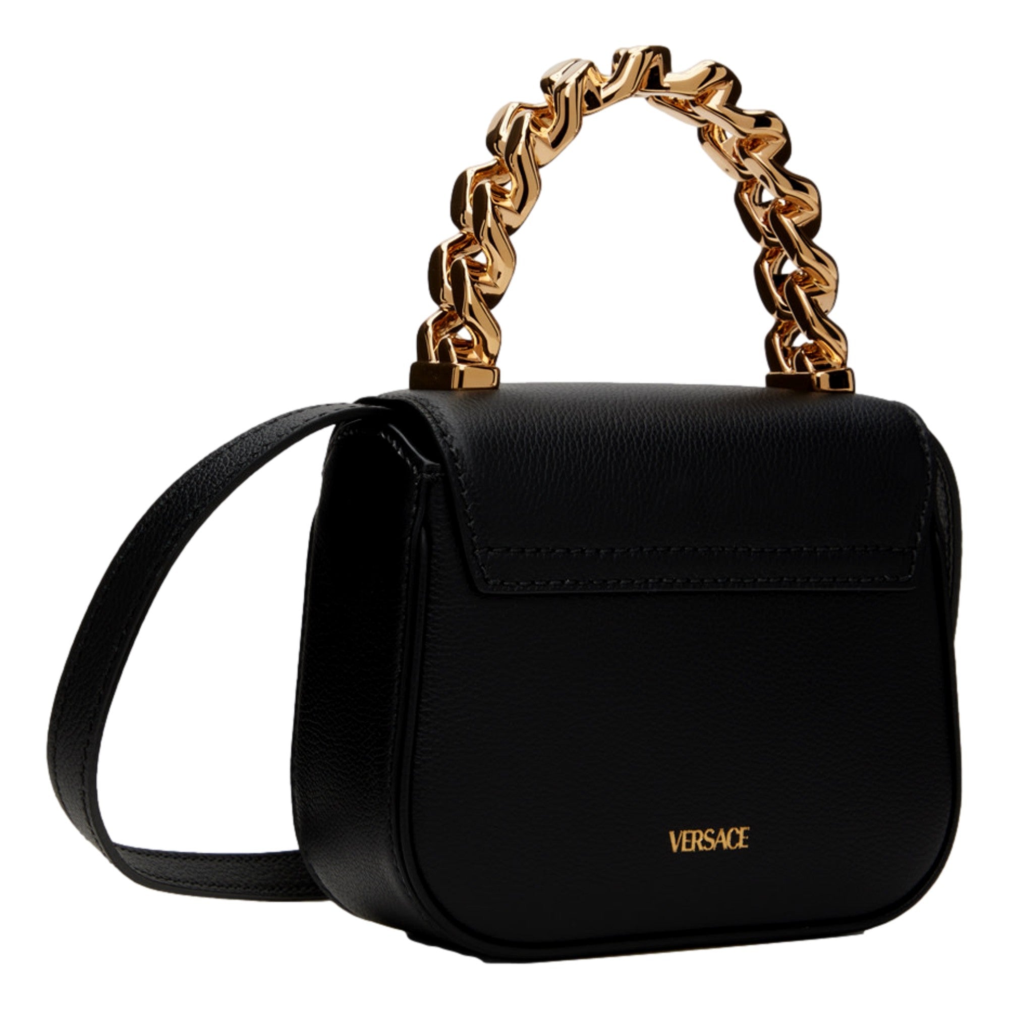 Versace Top Handle Bag: Black, Mini, Luxury Leather Handbag