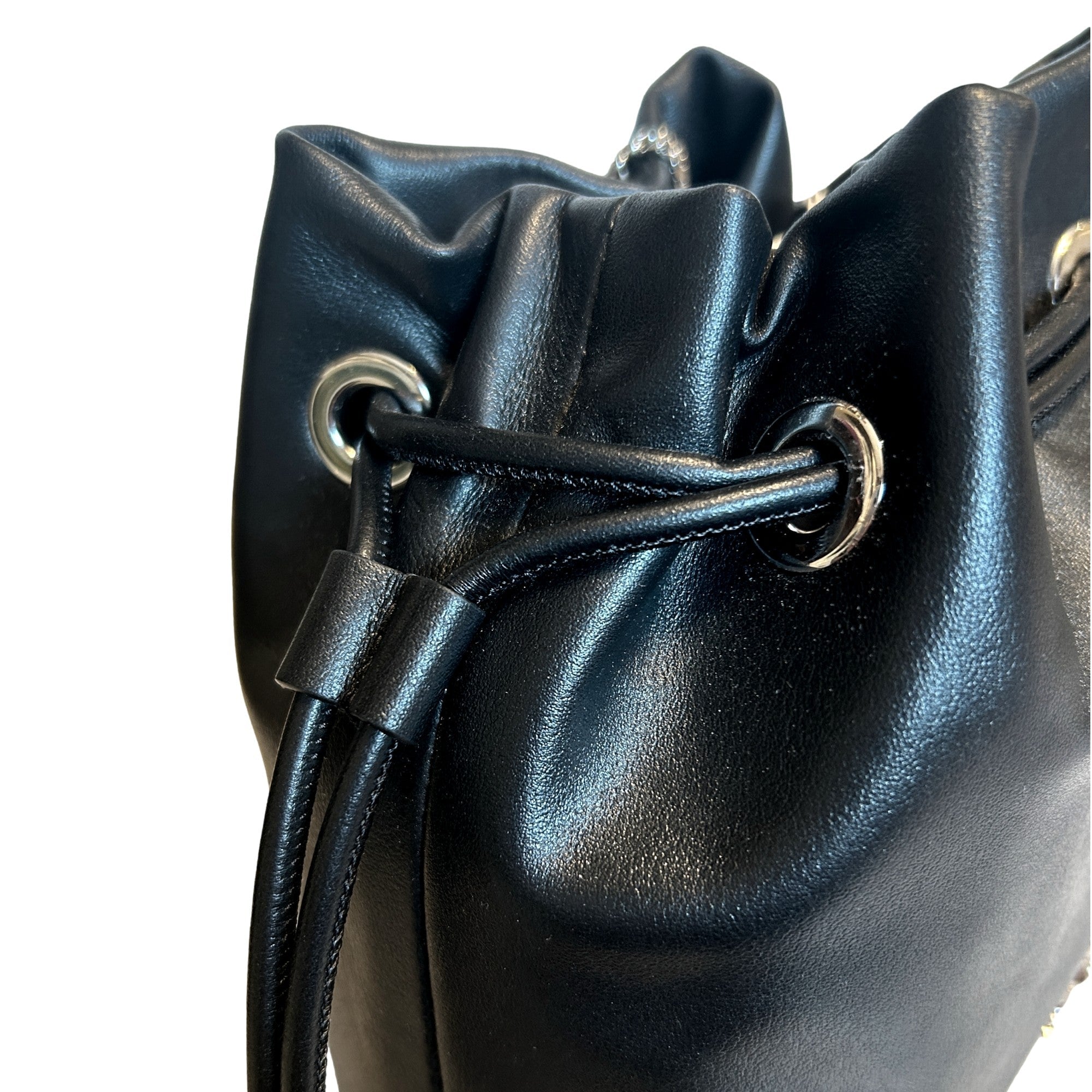 Elegant Black Bucket Bag: Jimmy Choo Crossbody with Pearl Details