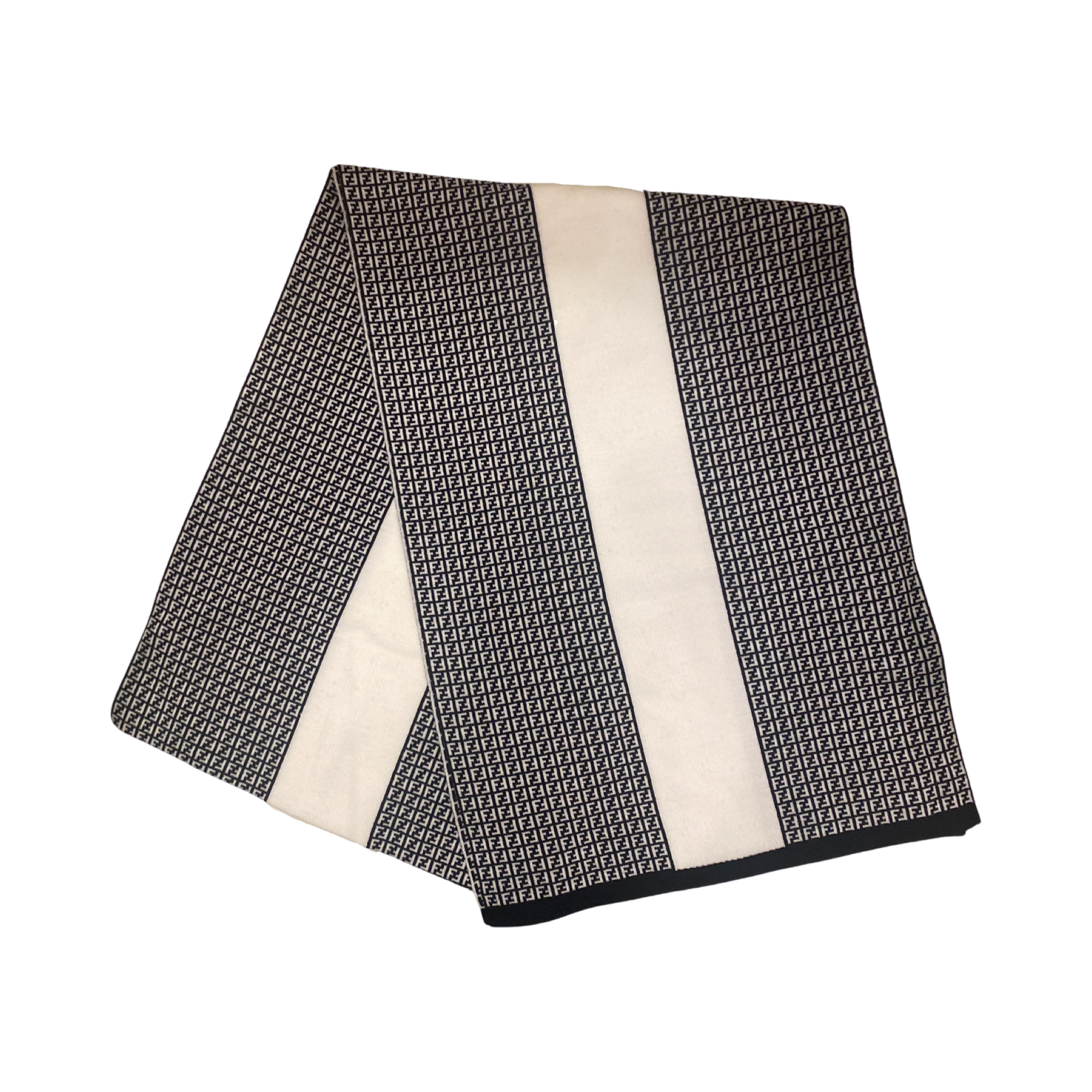 Fendi Scarf: Luxurious Nero & Bianco Wool Scarf with FF Pattern