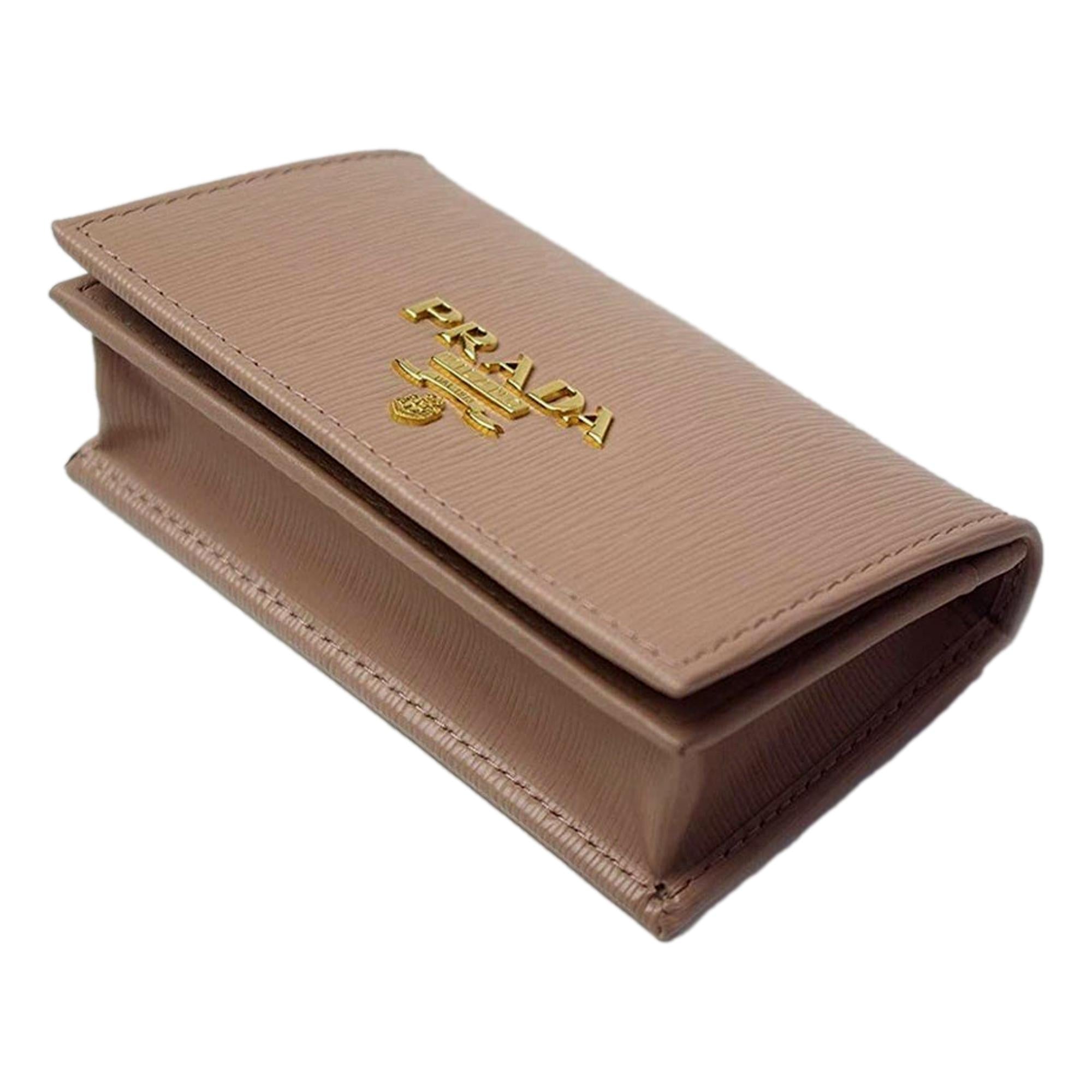 Prada Vitello Move Cipria Beige Leather Cardholder Snap Wallet