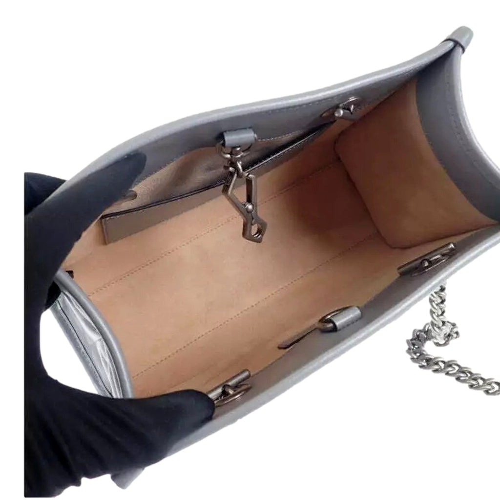 Gucci GG Marmont Tote Bag: Silver Chain Shoulder Bag in Gray Leather