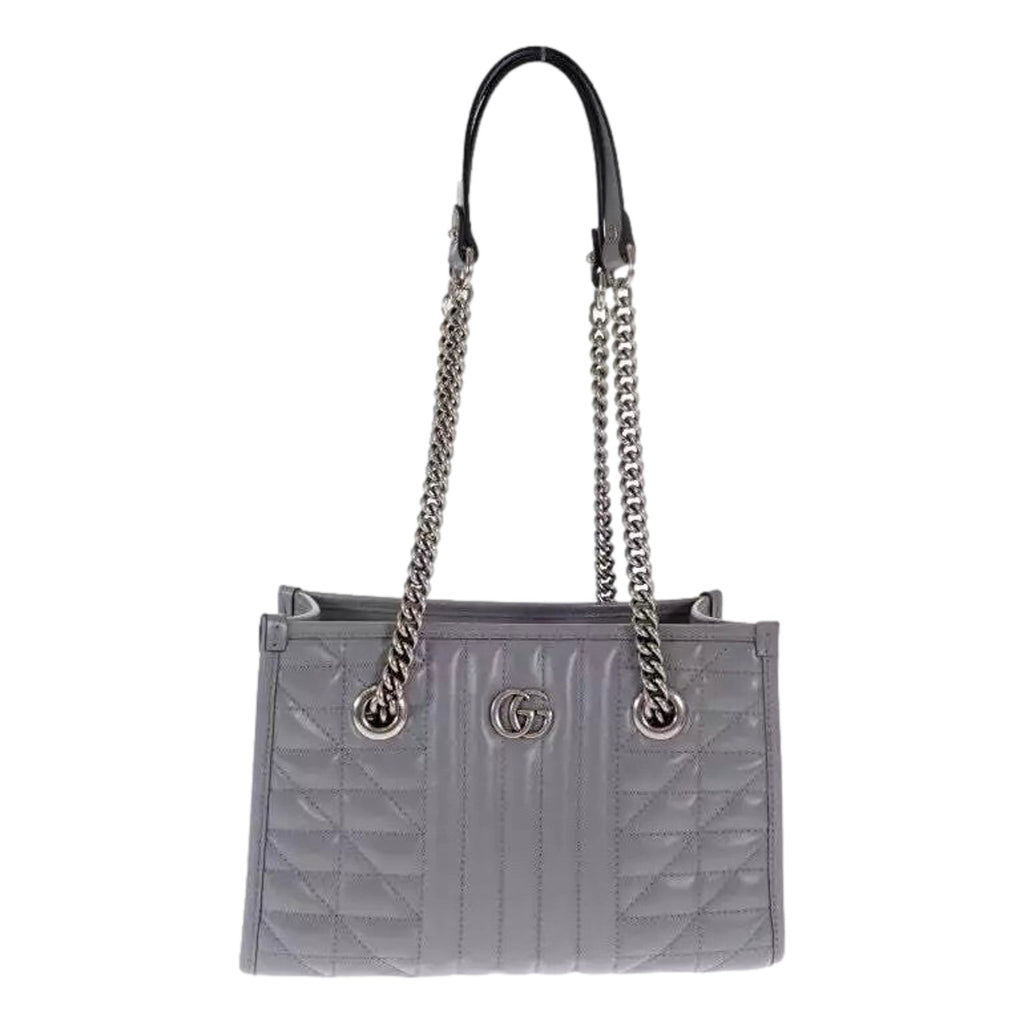Gucci GG Marmont Tote Bag: Silver Chain Shoulder Bag in Gray Leather